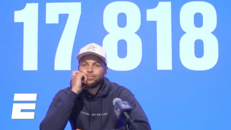 Steph Curry reacts to topping Wilt Chamberlain as the Golden State Warriors all time scoring