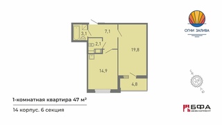 Ход строительства 14-го корпуса ЖК Огни залива. Видео-отчет 1 из 7 от  г. Отделка квартир на примере секции 6. Квартира 1-комнатная 47 кв.м.