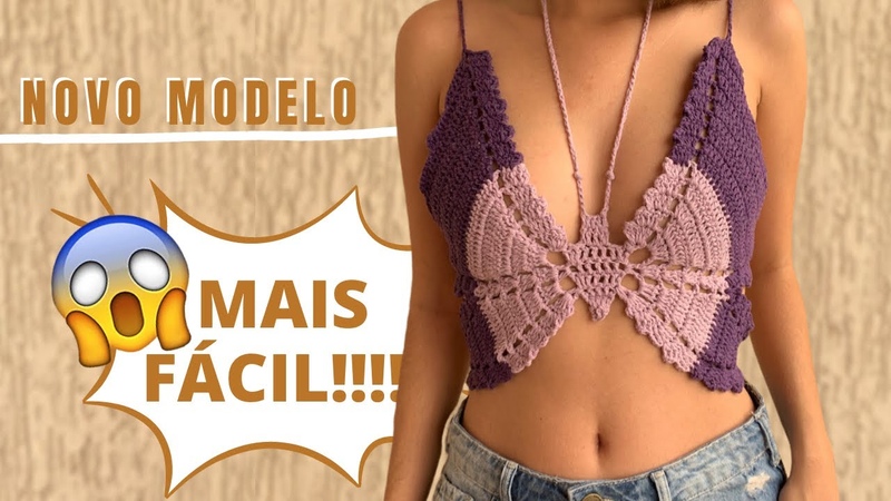 Cropped borboleta em crochê top gringo crochê fácil cropped Guila Be jade